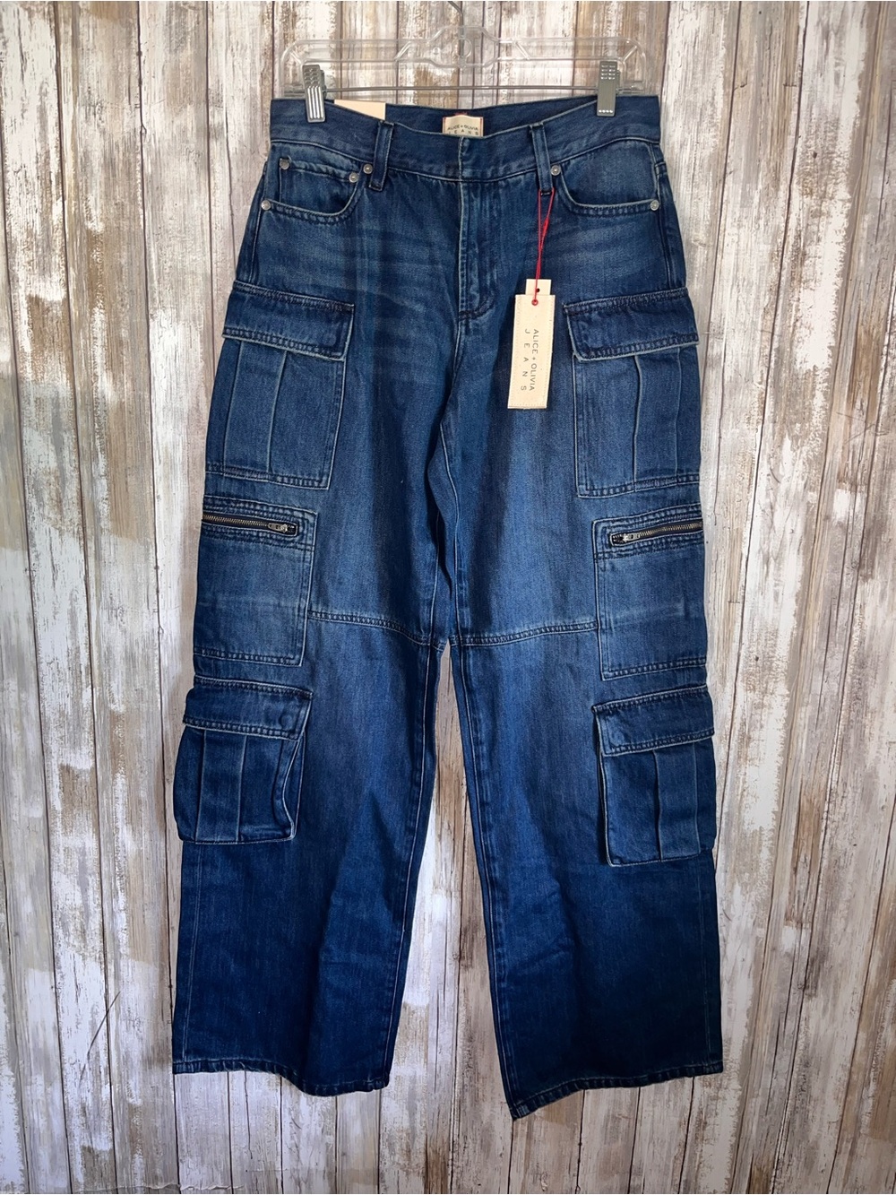 Alice + Olivia Cay Baggy Cargo Jeans Love Train Size 29 NWT $395 - Picture 2 of 8